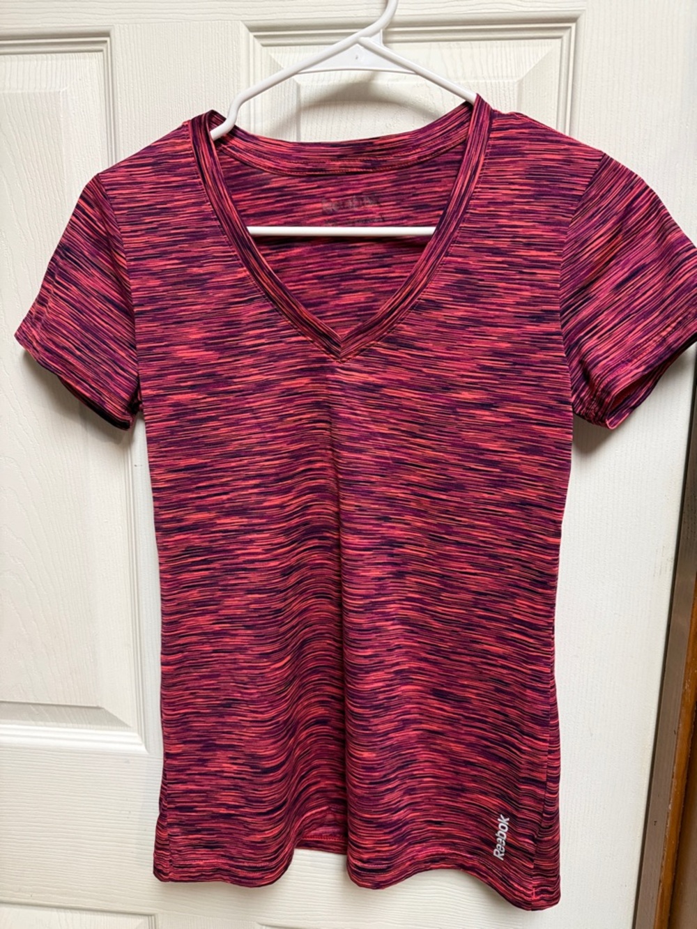 Reebok Women's Pink Space-Dye V-Neck Active Tee